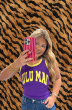 Load image into Gallery viewer, Lulu Mac Purple + Gold Letter Tank