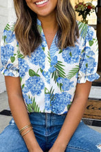 Load image into Gallery viewer, LAS Floral Print Striped Patchwork V Neck Blouse (S-XL): Sky Blue / Missy / S