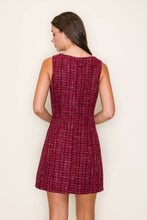 Load image into Gallery viewer, Tweed Jewel Button Mini Dress: BURGUNDY / S
