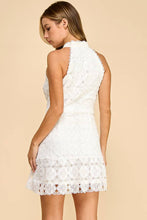 Load image into Gallery viewer, Floral high neck mini dress with ruffled bottom: LEMON YELLOW / S