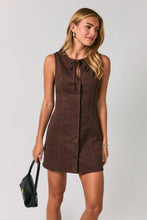 Load image into Gallery viewer, Keyhole Tie Button Front A-Line Mini Dress: DK BROWN / XS