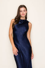 Load image into Gallery viewer, Side Slit Cowl Neck Satin Midi Dress: Dark Green / M