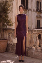 Load image into Gallery viewer, Side Slit Cowl Neck Satin Midi Dress: Dark Green / M
