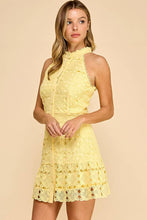 Load image into Gallery viewer, Floral high neck mini dress with ruffled bottom: LEMON YELLOW / M