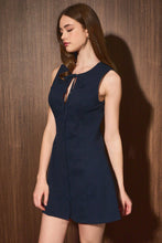 Load image into Gallery viewer, Keyhole Tie Button Front A-Line Mini Dress: DK BROWN / XS