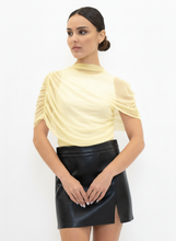 Load image into Gallery viewer, ASYMMETRIC CAPE RUCH TOP- TD7186AFO: Burgundy / Contemporary / S