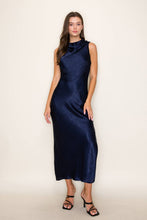 Load image into Gallery viewer, Side Slit Cowl Neck Satin Midi Dress: Dark Green / M