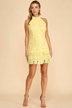 Load image into Gallery viewer, Floral high neck mini dress with ruffled bottom: LEMON YELLOW / M
