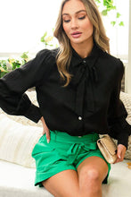 Load image into Gallery viewer, Collared Tie Neck Pearl Button Accent Woven Blouse VT81416: Brown / M
