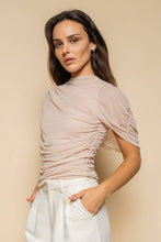 Load image into Gallery viewer, ASYMMETRIC CAPE RUCH TOP- TD7186AFO: Burgundy / Contemporary / S