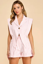 Load image into Gallery viewer, Blazer style top with connected shorts romper: WHITE/BLUE / S