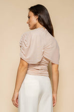 Load image into Gallery viewer, ASYMMETRIC CAPE RUCH TOP- TD7186AFO: Burgundy / Contemporary / S