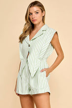 Load image into Gallery viewer, Blazer style top with connected shorts romper: WHITE/BLUE / S