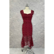Load image into Gallery viewer, LACE PATTERN FLUTTER SHOULDER BODYCON MERMAID DRESS : NAVY / XS-S-M-L-XL(1-2-2-1-1)