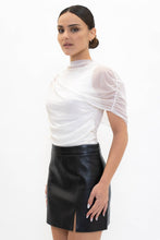 Load image into Gallery viewer, ASYMMETRIC CAPE RUCH TOP- TD7186AFO: Burgundy / Contemporary / S