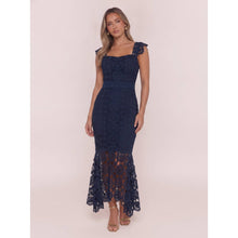 Load image into Gallery viewer, LACE PATTERN FLUTTER SHOULDER BODYCON MERMAID DRESS : NAVY / XS-S-M-L-XL(1-2-2-1-1)