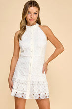 Load image into Gallery viewer, Floral high neck mini dress with ruffled bottom: LEMON YELLOW / L