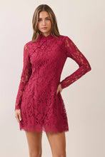 Load image into Gallery viewer, CD07616-Floral lace frog closure detail mini dress: Burgundy / L