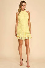 Load image into Gallery viewer, Floral high neck mini dress with ruffled bottom: LEMON YELLOW / M