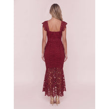 Load image into Gallery viewer, LACE PATTERN FLUTTER SHOULDER BODYCON MERMAID DRESS : NAVY / XS-S-M-L-XL(1-2-2-1-1)