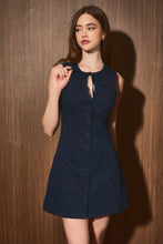 Load image into Gallery viewer, Keyhole Tie Button Front A-Line Mini Dress: DK BROWN / XS