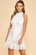 Load image into Gallery viewer, Floral high neck mini dress with ruffled bottom: LEMON YELLOW / L