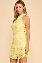 Load image into Gallery viewer, Floral high neck mini dress with ruffled bottom: LEMON YELLOW / S