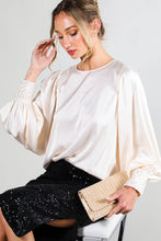 Load image into Gallery viewer, Beaded Sequin Cuff Accent Crew Neck Satin Blouse Top VT81259: Champagne / M
