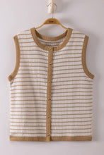 Load image into Gallery viewer, NT12503-Stripe Knit Button Down Top: TAUPE / S-M-L/2-2-2
