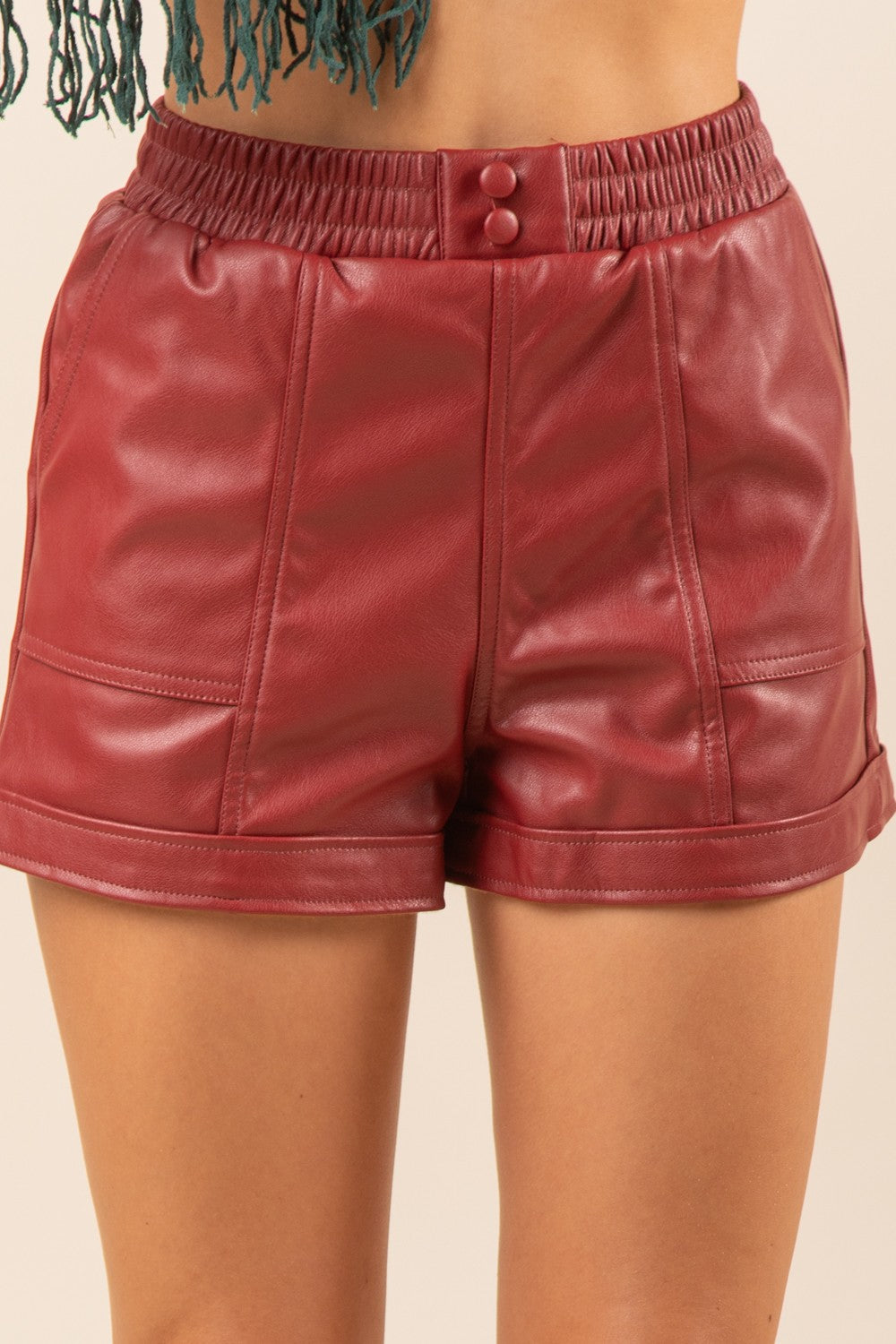 Red Faux Leather Shorts