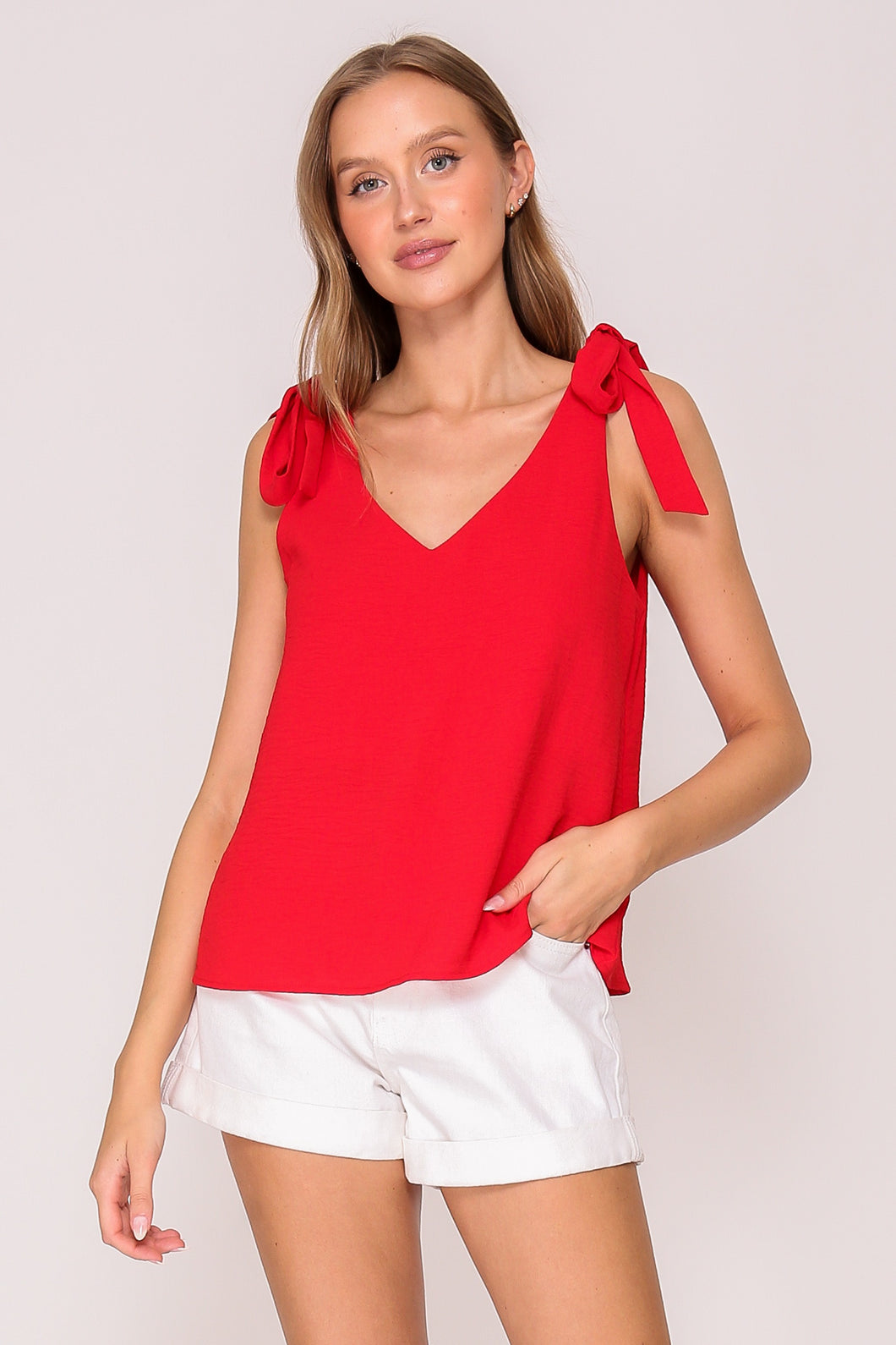 Red Tie Shoulder Top