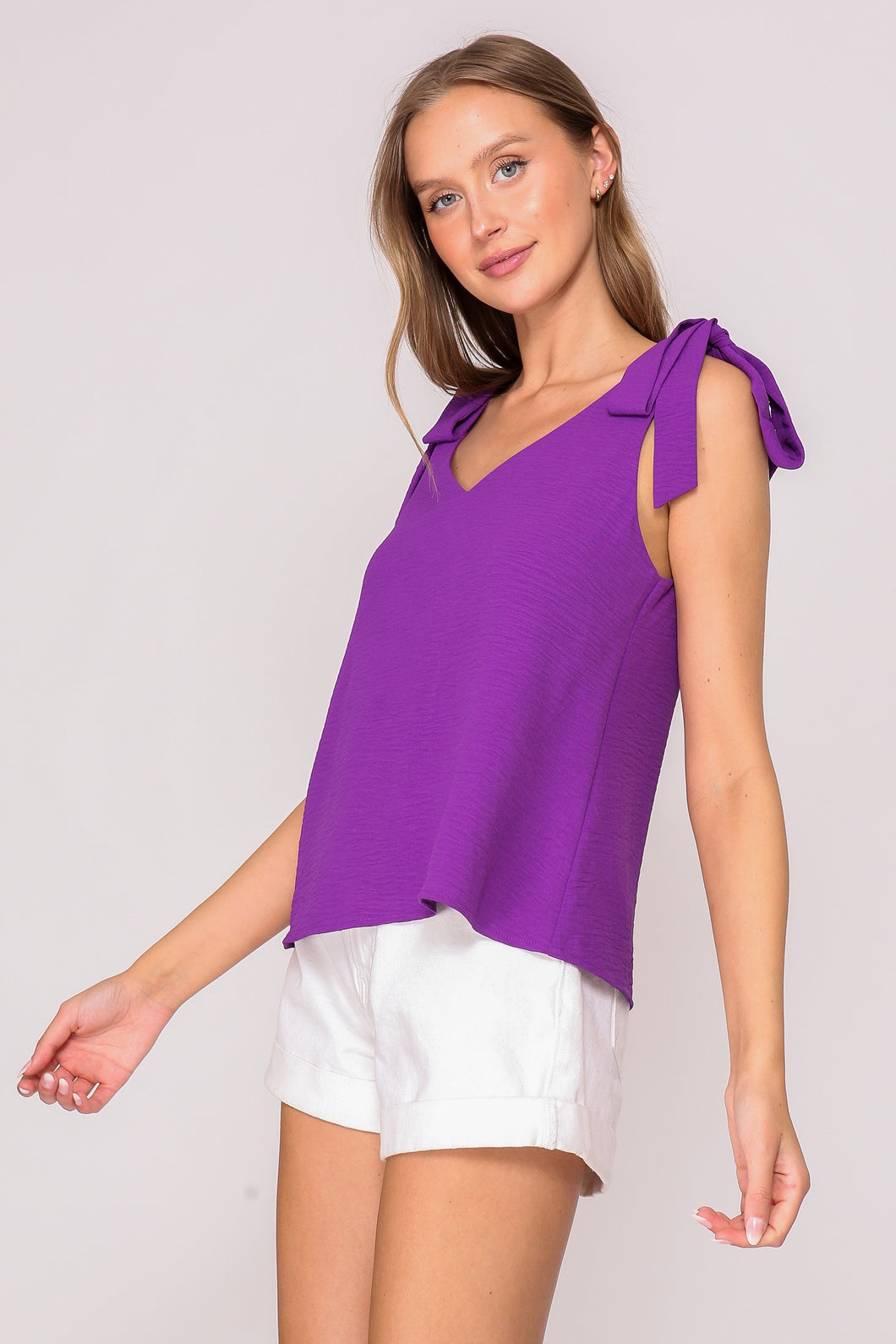 Purple Tie Shoulder Top