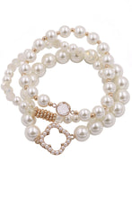 Load image into Gallery viewer, Cream Pearl Beaded Quatrefoil Bracelet Set
