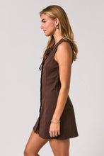 Load image into Gallery viewer, Keyhole Tie Button Front A-Line Mini Dress: DK BROWN / L
