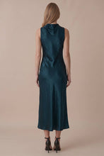 Load image into Gallery viewer, Side Slit Cowl Neck Satin Midi Dress: Dark Green / L
