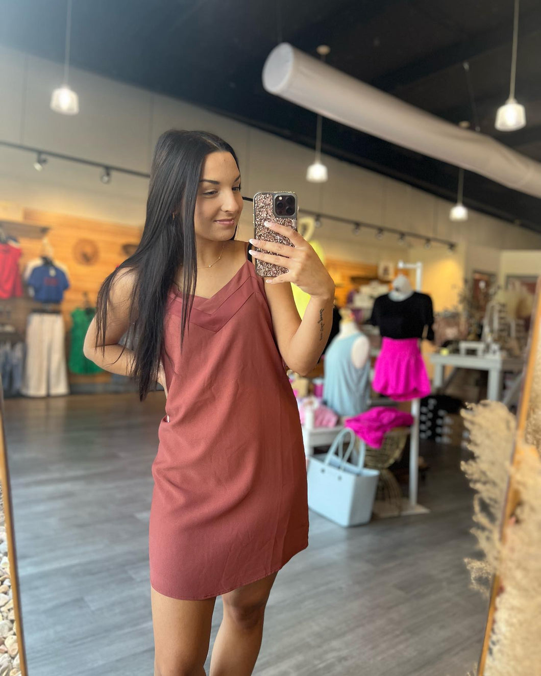 Marsala Spaghetti Strap Dress