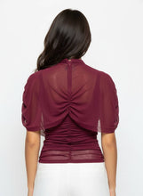 Load image into Gallery viewer, ASYMMETRIC CAPE RUCH TOP- TD7186AFO: Burgundy / Contemporary / S
