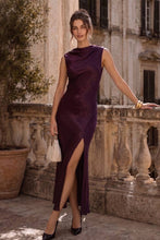 Load image into Gallery viewer, Side Slit Cowl Neck Satin Midi Dress: Dark Green / S
