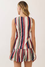 Load image into Gallery viewer, CD07613-Multicolor Stripe Bubble Hem Mini Dress: Cream / L
