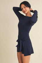 Load image into Gallery viewer, Long Sleeve Wrap Tie Front Dress: Dark Navy / L
