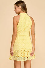 Load image into Gallery viewer, Floral high neck mini dress with ruffled bottom: LEMON YELLOW / S
