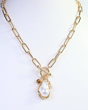 Load image into Gallery viewer, Renmark Pearl Cross Toggle Necklace Gold: Default
