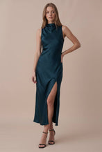 Load image into Gallery viewer, Side Slit Cowl Neck Satin Midi Dress: Dark Green / L
