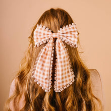 Load image into Gallery viewer, Fancy Frills Hair Bow-Maple Gingham
