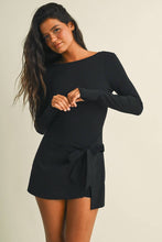 Load image into Gallery viewer, Long Sleeve Wrap Tie Front Dress: Black / M
