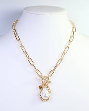 Load image into Gallery viewer, Renmark Pearl Cross Toggle Necklace Gold: Default

