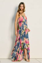 Load image into Gallery viewer, Floral Strapless Pleated Maxi Column Dress (1): LAPIS BLOOM / S-M-L(2-2-2)
