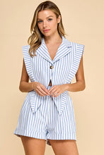 Load image into Gallery viewer, Blazer style top with connected shorts romper: WHITE/BLUE / M
