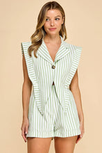 Load image into Gallery viewer, Blazer style top with connected shorts romper: WHITE/MINT / L
