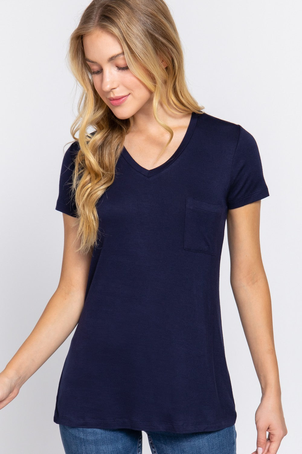 Navy V-Neck Pocket Tee